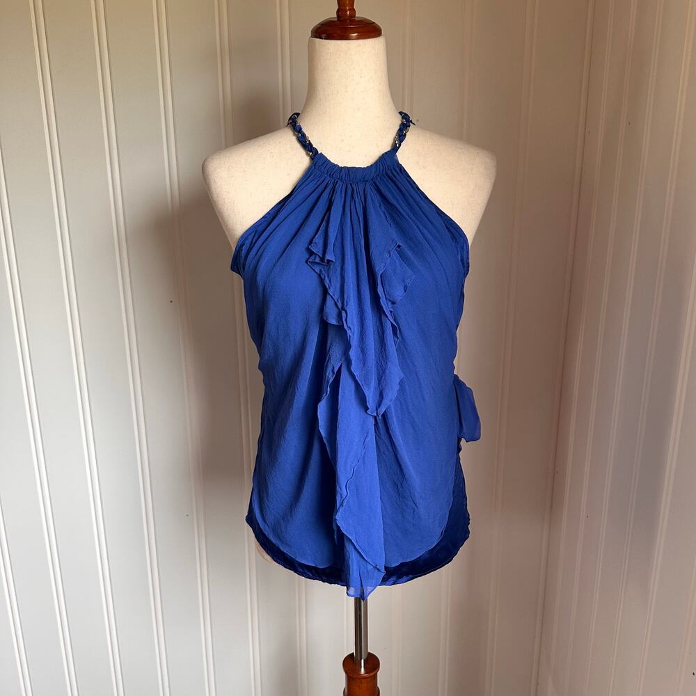 Vintage Y2K Blue Silk Cache Halter Top M